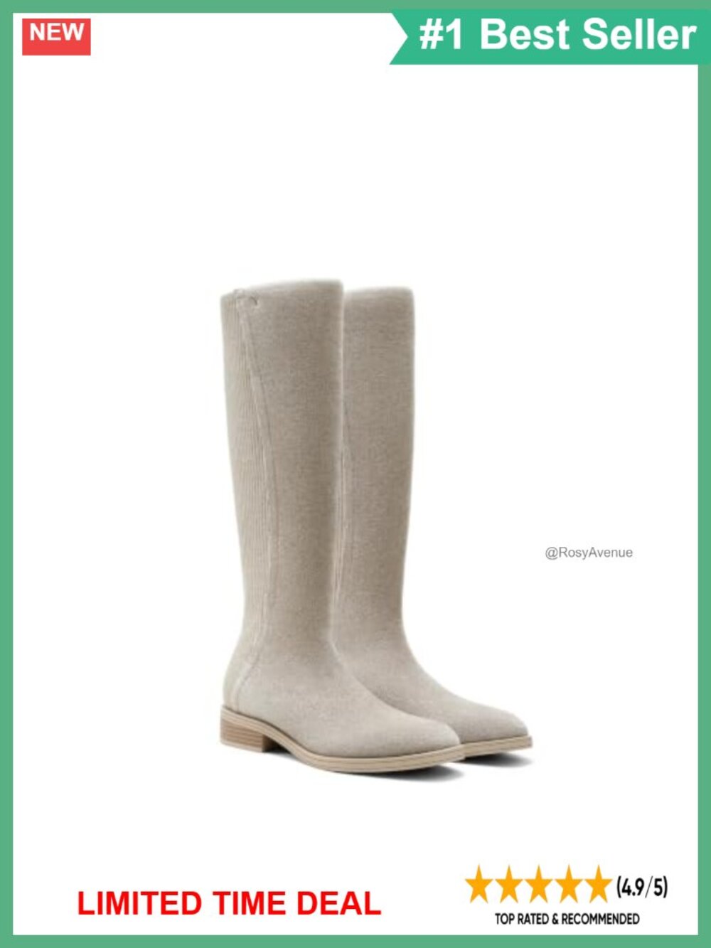 Square Toe Knee High Boots Stretch Knit Water Repellent Upper